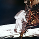 Buzz Aldrin descends the ladder from the Lunar Lander to join Neil Armstrong on the surface of the Moon (NASA)